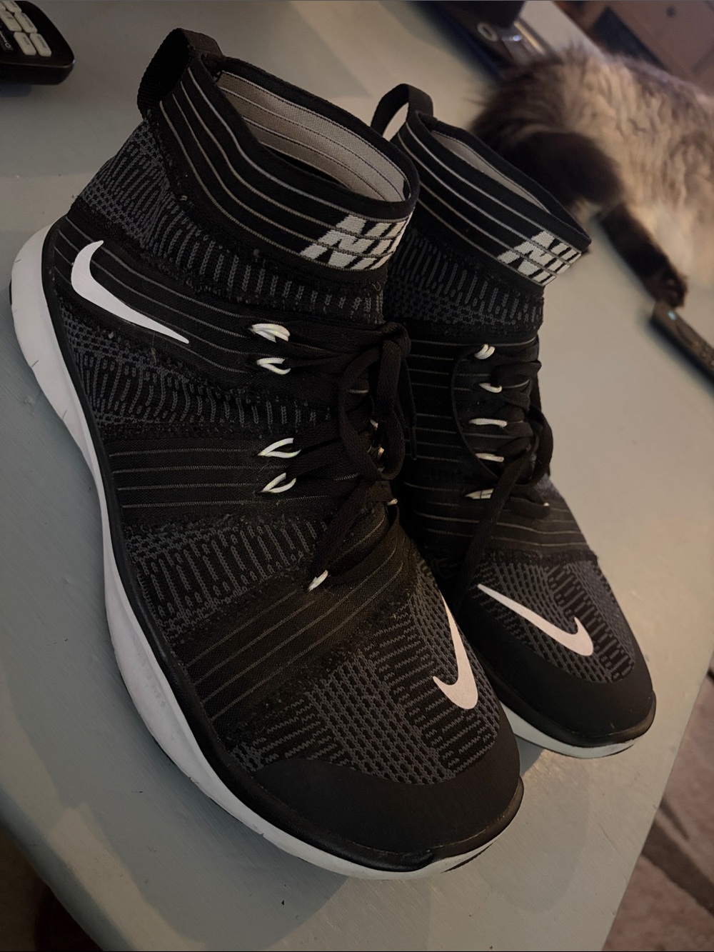 Nike Black Knit High-Top Training Sneakers with White Nike Free trainers